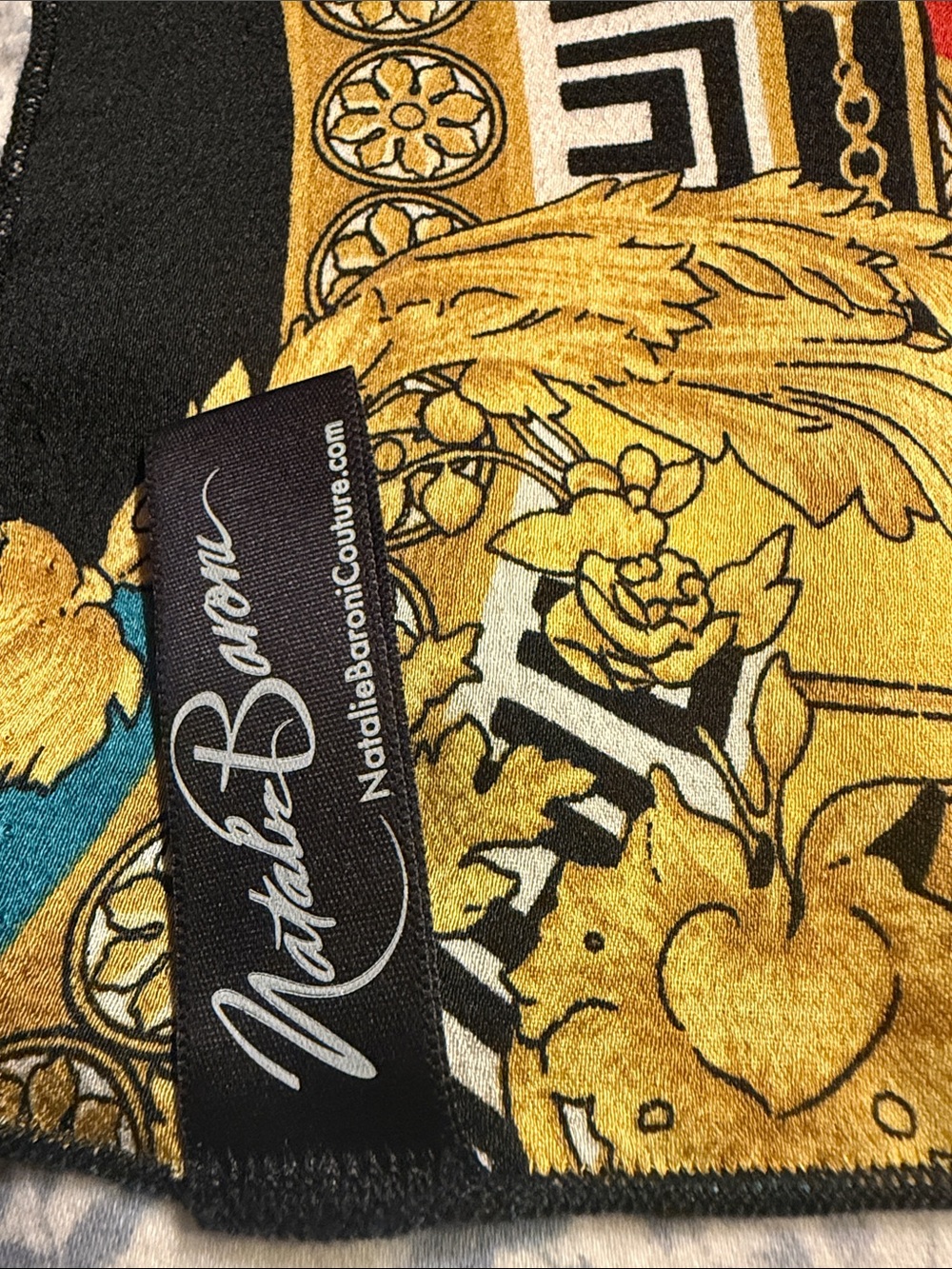 Gold and Black Printed Silk Scarf